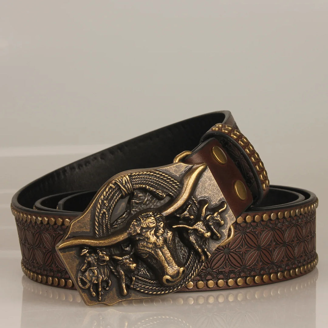 Retro Bull Head Cowboy Belt