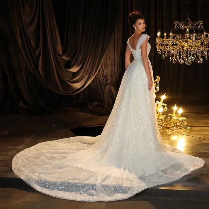 Robe de mariée sirène à épaules dénudées et traîne princesse amovible