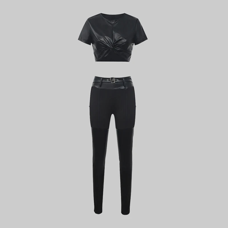 Stylish Faux Leather 2-Pieces Outfit