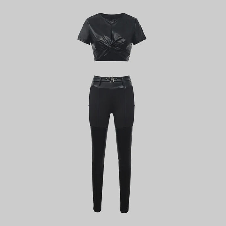 Stylish Faux Leather 2-Pieces Outfit