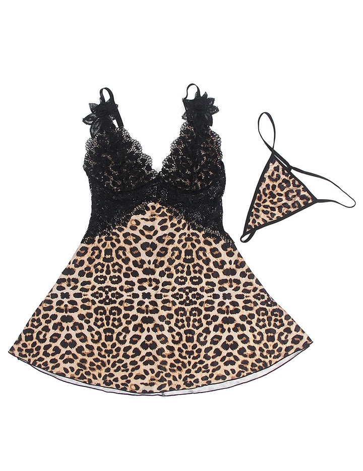 Babydoll Leopard Lace Plus Size Women's Nightgown