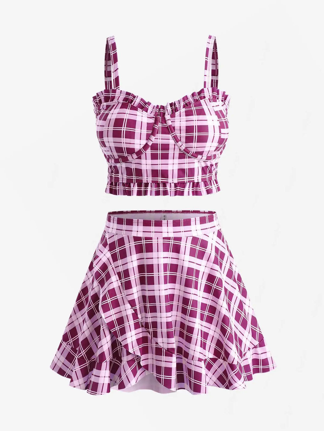 Refined Padded Plaid Three Piece Swimwear