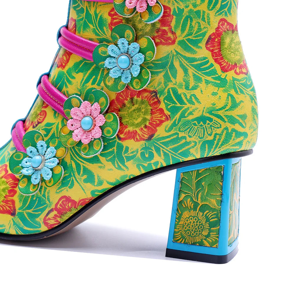 Light Luxury 3D Flowers Short Boots