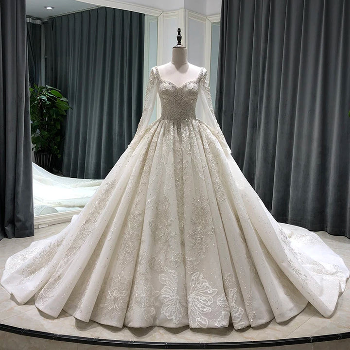 Appliques Long Sleeve Beading Bridal Ball Gown