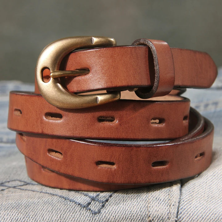 Luxury Copper Button Women's Leather Belt