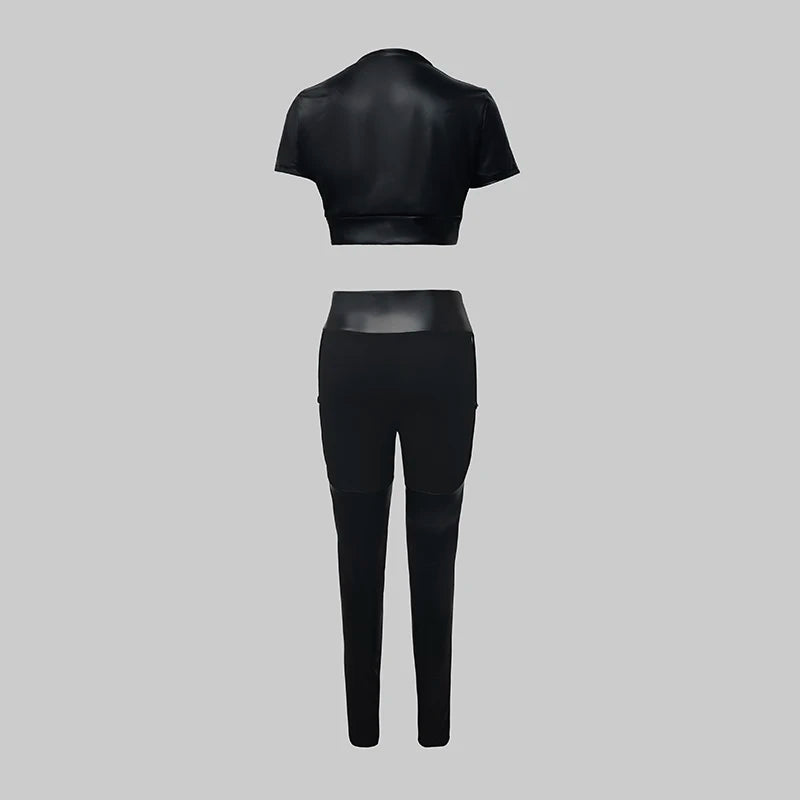 Stylish Faux Leather 2-Pieces Outfit