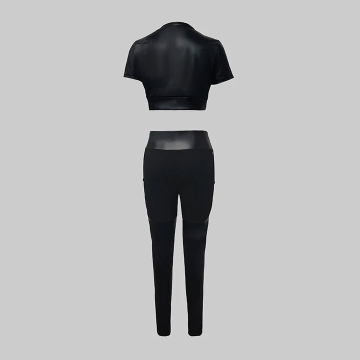 Stylish Faux Leather 2-Pieces Outfit