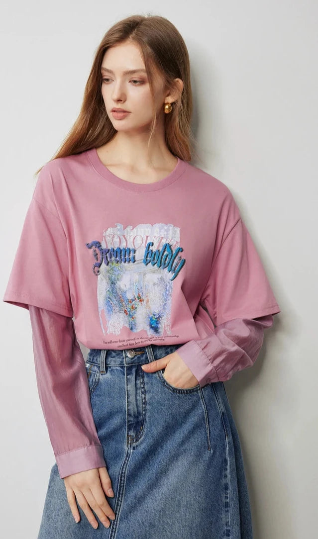 Embroidered Round Neck Loose T-Shirt