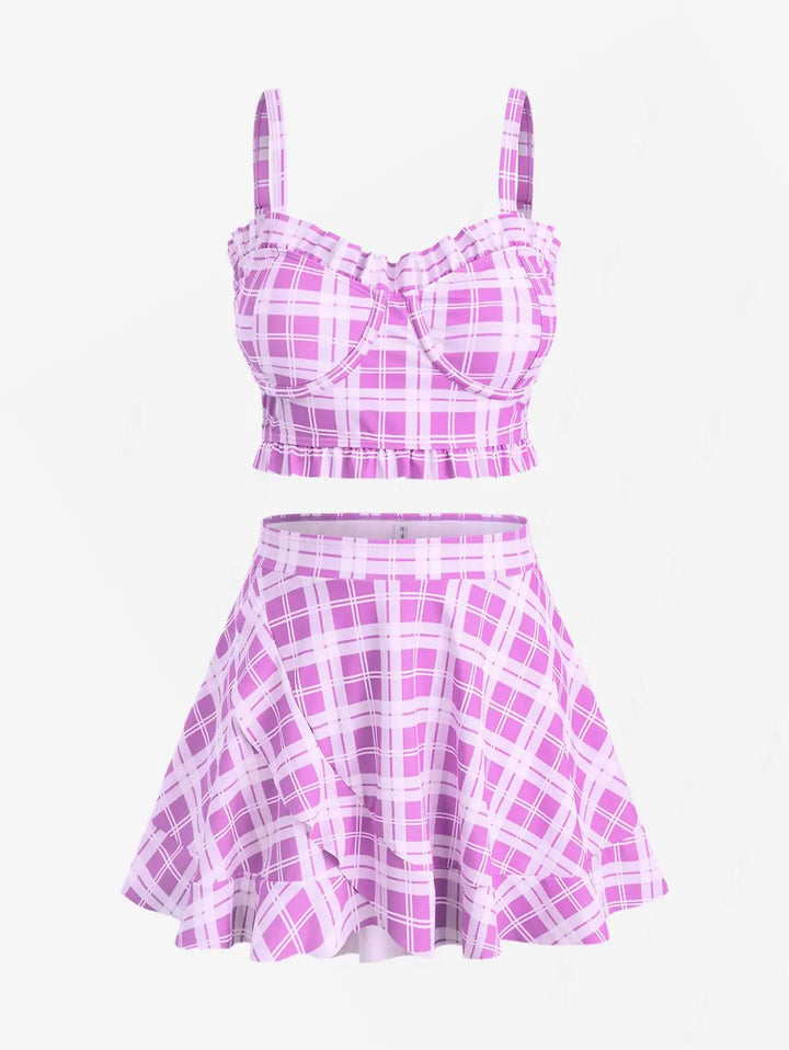 Refined Padded Plaid Three Piece Swimwear