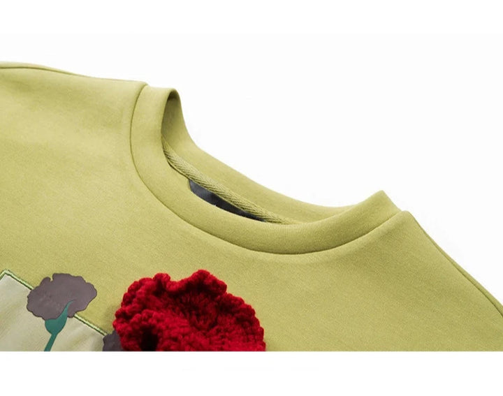 Drop Shoulder 3D Flower Sweatshirt