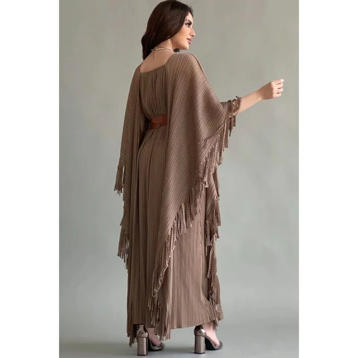 Pleated Shawl Tassel Dress