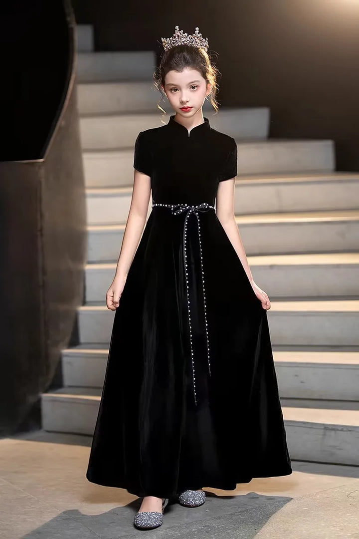 Charming Black Velvet Little Princess Dress