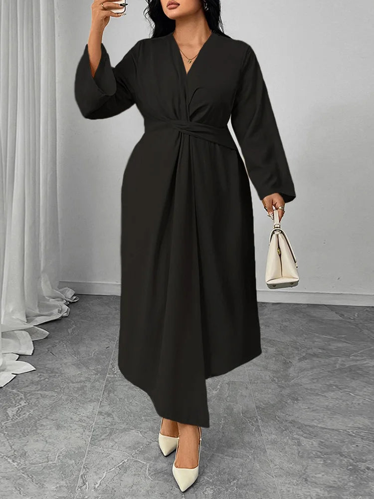 Irregular Pleated Plus Size Formal Dress