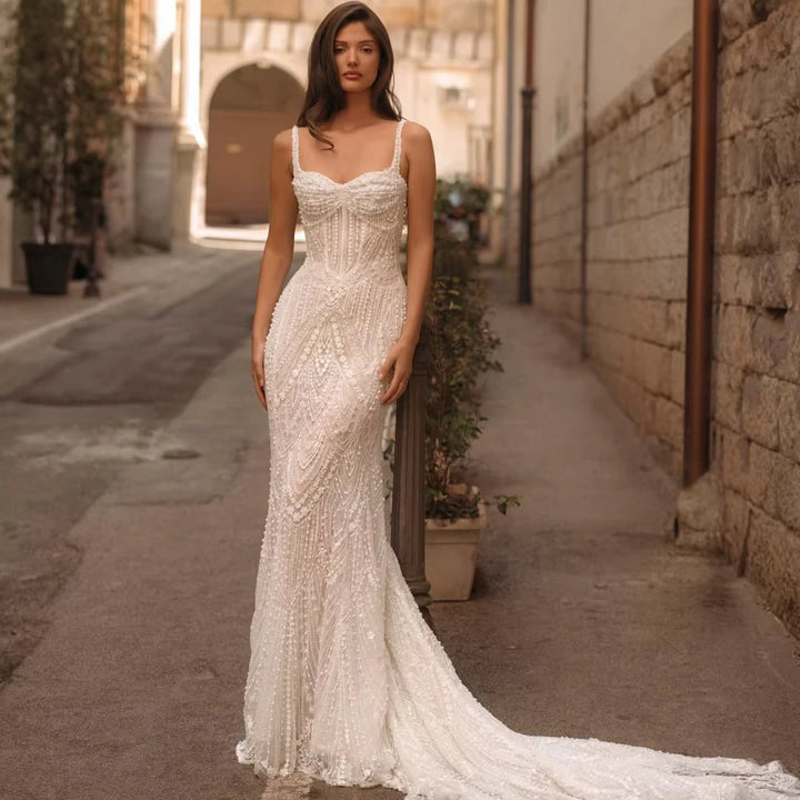 Graceful Beaded Pearls Bridal Dress