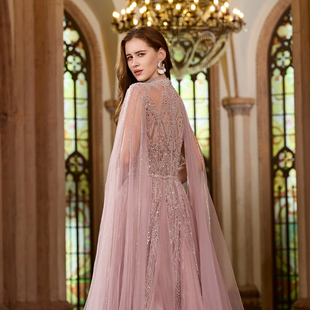 Luxury Cape Sleeves Arabic Evening Gown