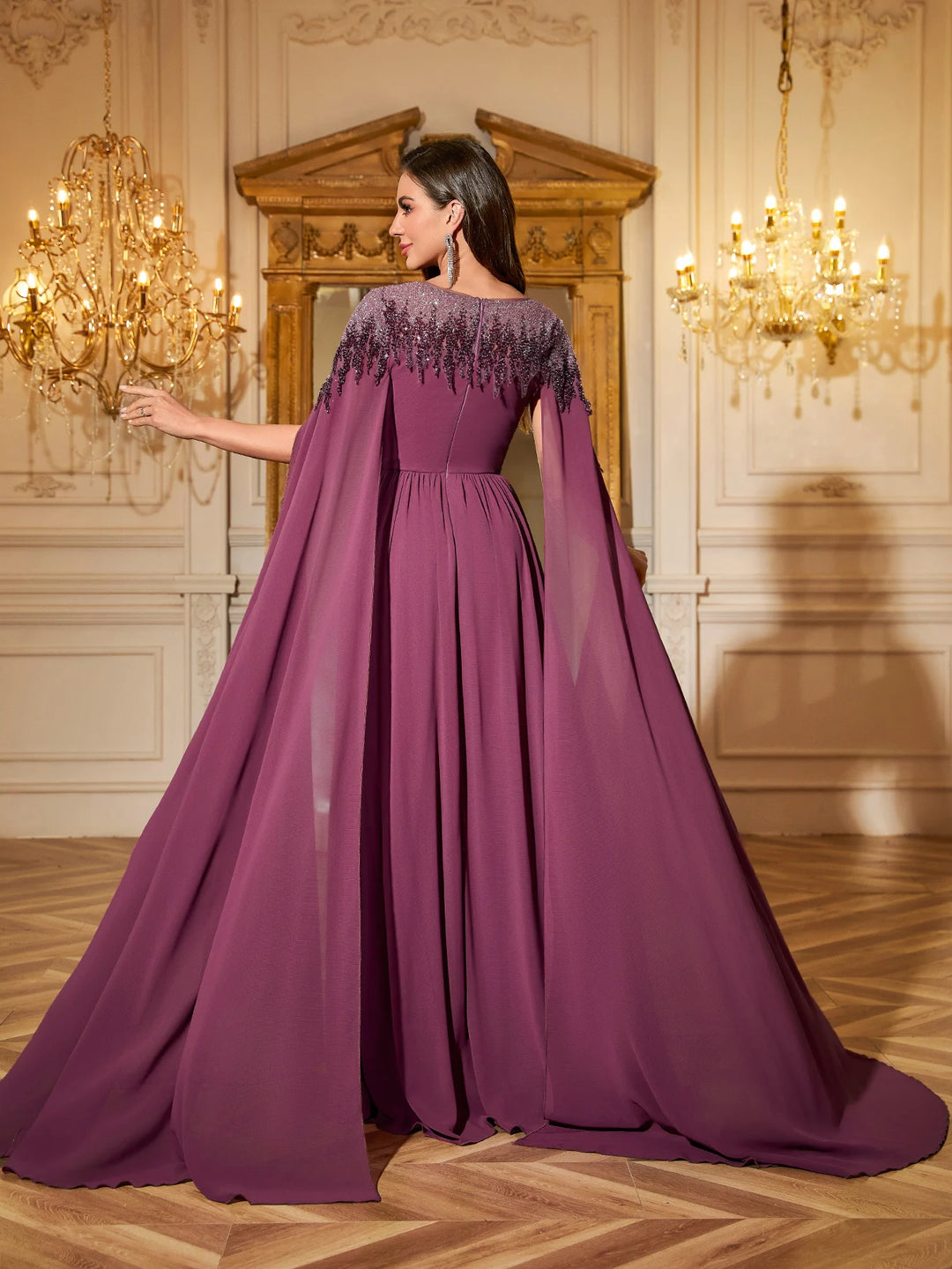Elegant Floating Piece Sleeves Evening Dress