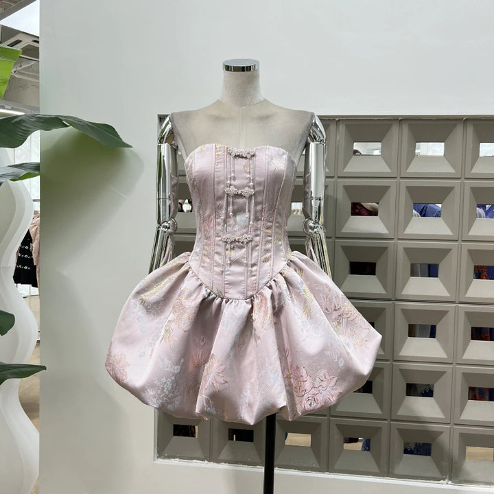 Stunning Embroidered Button Fluffy Dress