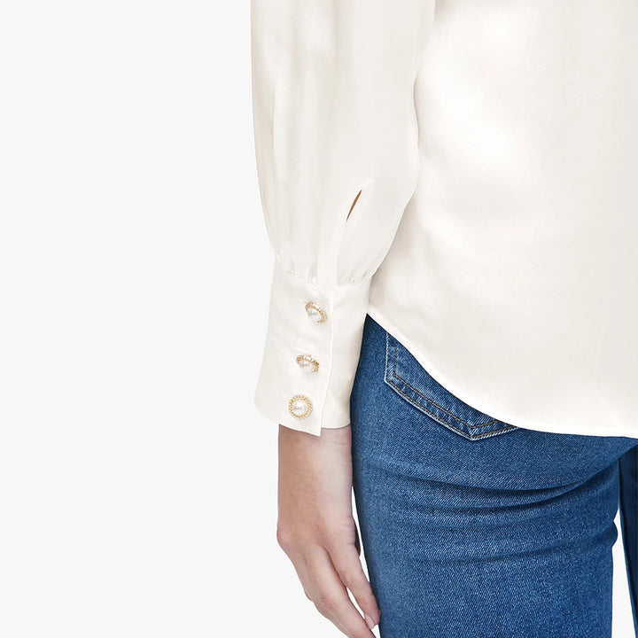 Refined Pure Silk Bow Tie Blouse