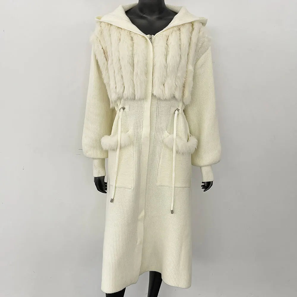Luxury Real Fur Knitting Oversized Cardigan