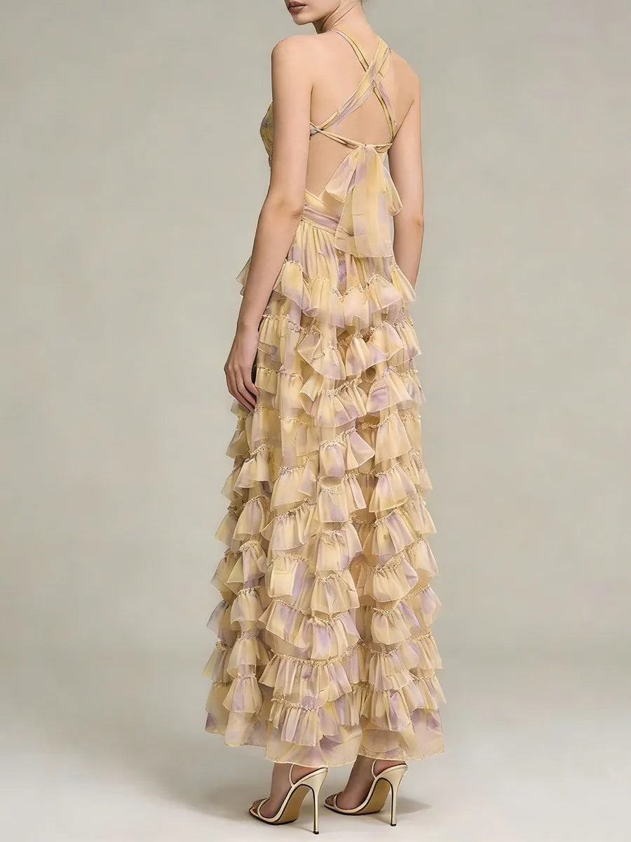 Alluring Spliced Ruffles Folds Dress