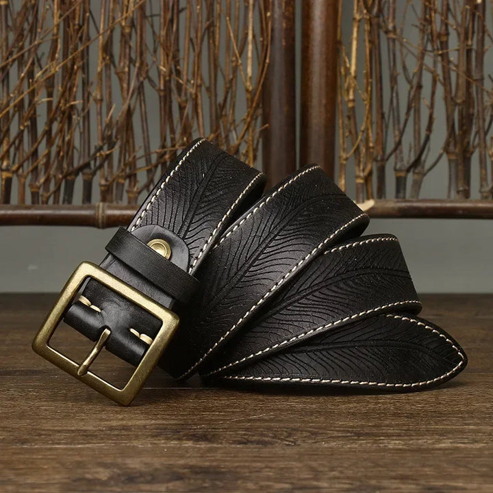 Elegant Carved Design Pure Cowhide Belt