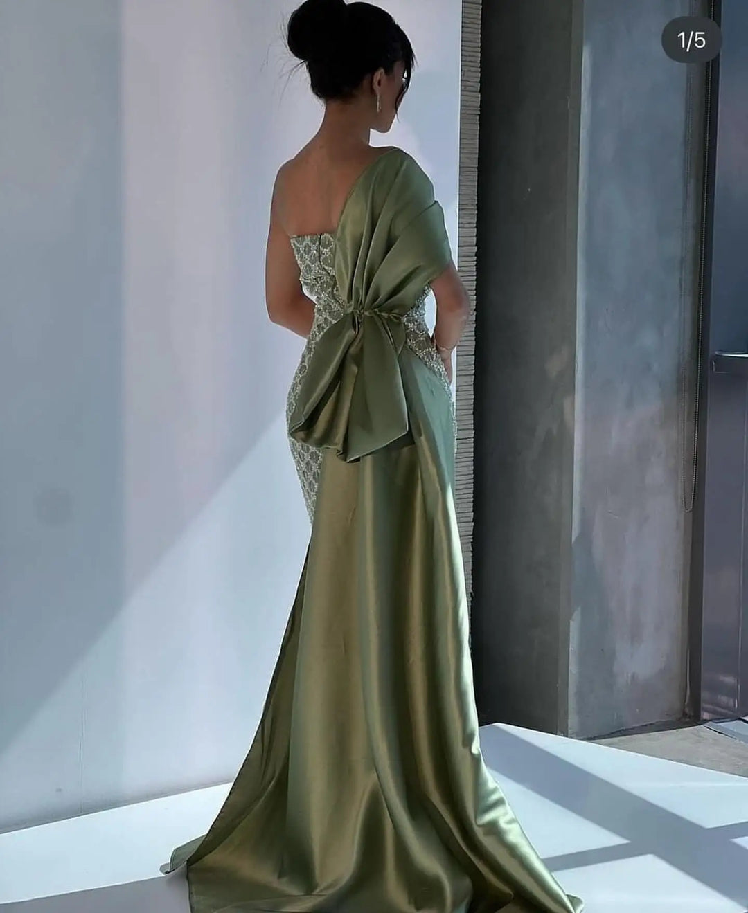 Luxury Green Beaded One Shoulder Evening Dress