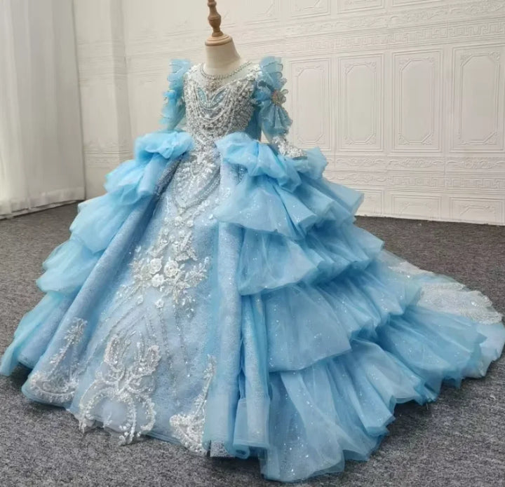 Rhinestone Flower Girl's Evening Dress