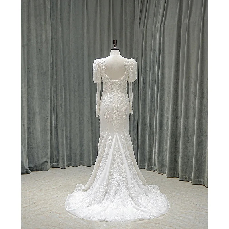 Attractive Long Puff Sleeves Wedding Gown