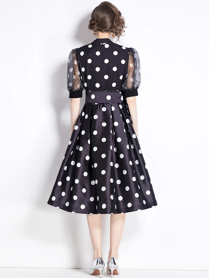 French Polka Dot A-Line Dress