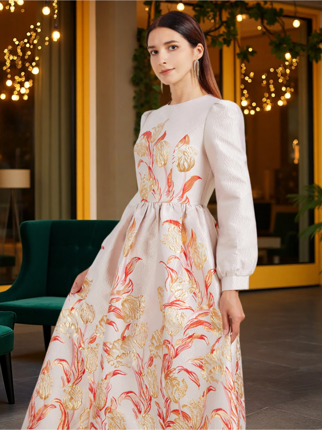 Sweet Round-neck Floral Party Dress