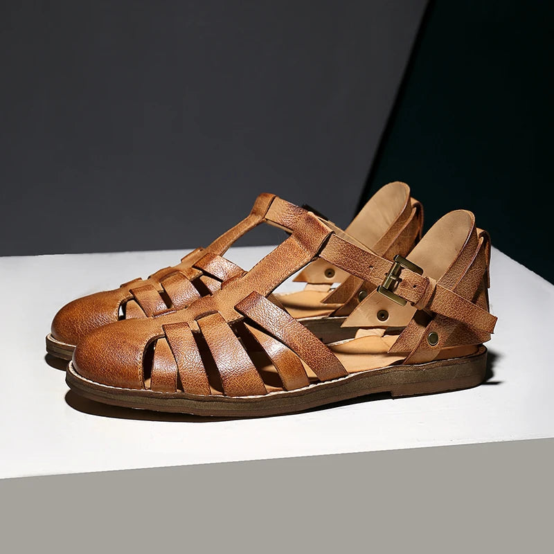 Stylish Genuine Leather Gladiator Flat Shoes