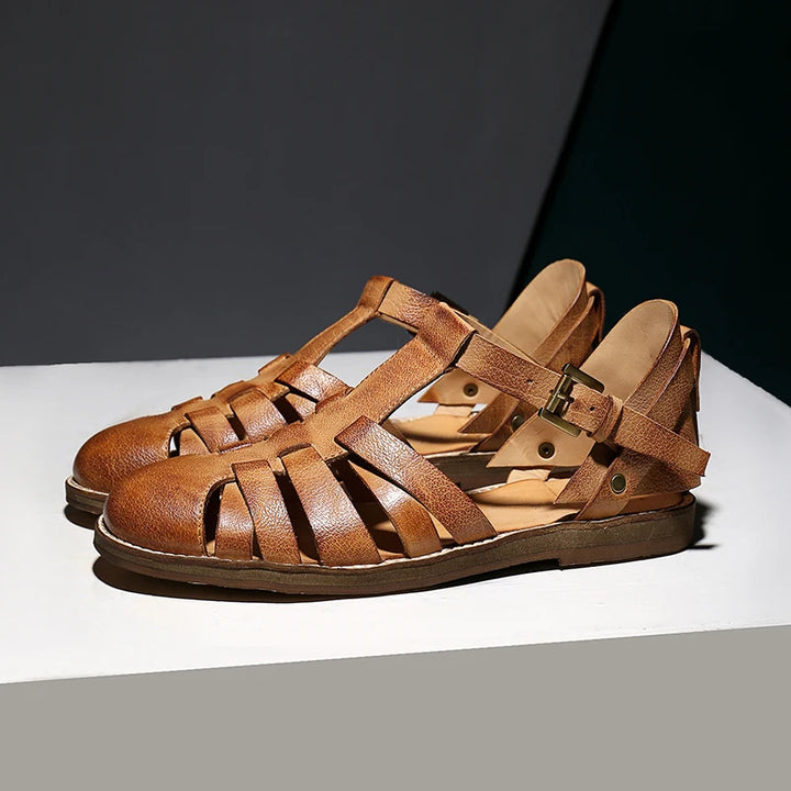 Stylish Genuine Leather Gladiator Flat Shoes