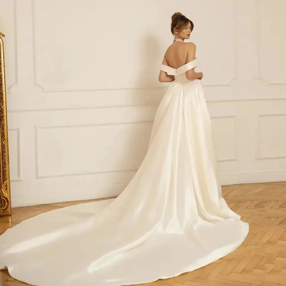 Elegant Satin Bridal Gown With Detachable Train