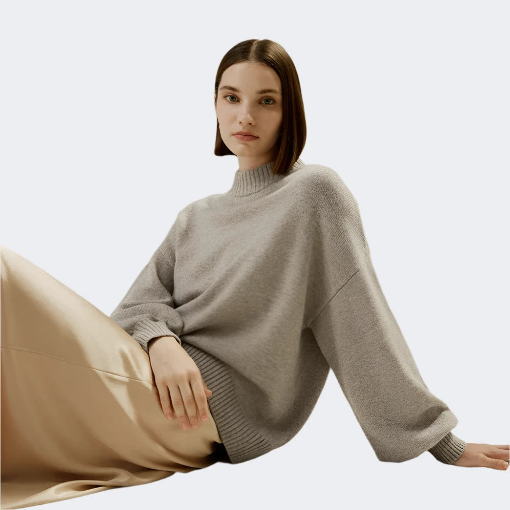 Ribbed Collar Soft Wool Cashmere Sweater