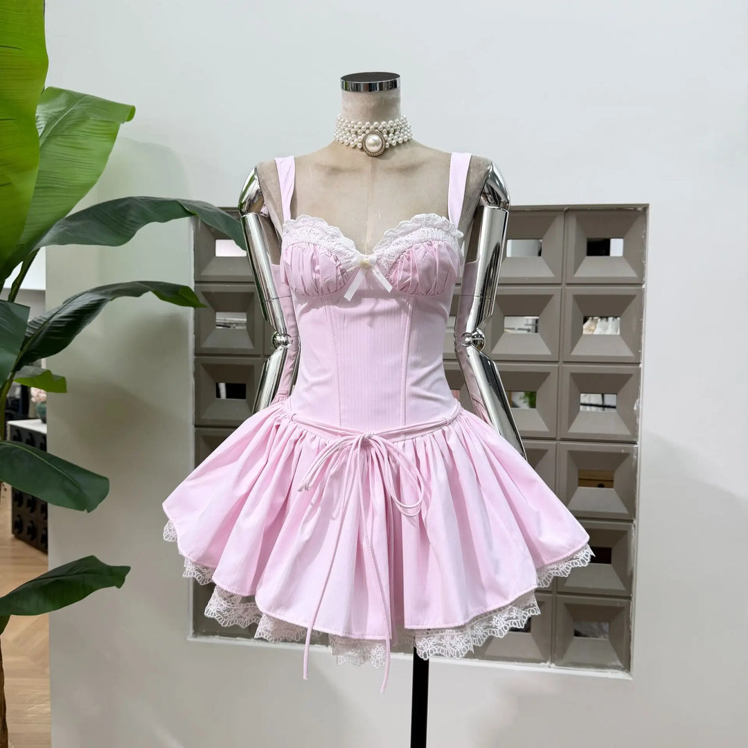Delightful Low Cut Corset Waist Mini Dress