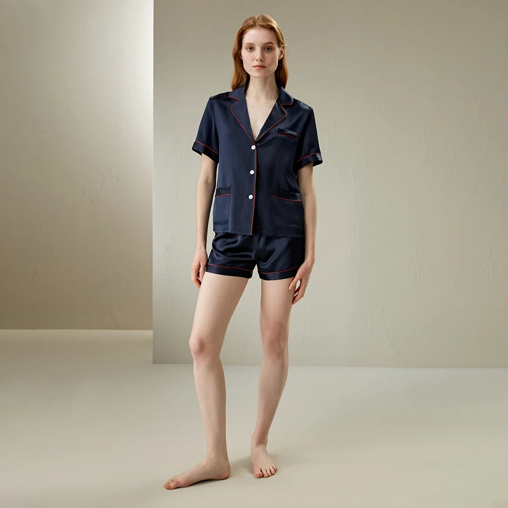 Stylish Short Sleeves Silk Pajama Set