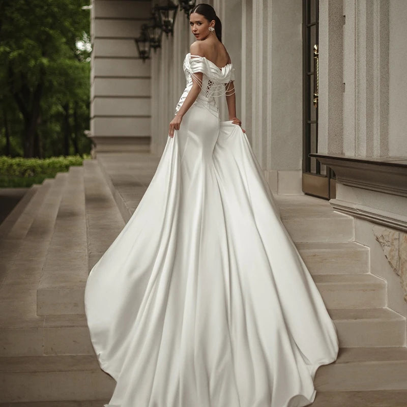 Dazzling Pearl Side Slit Bridal Dress