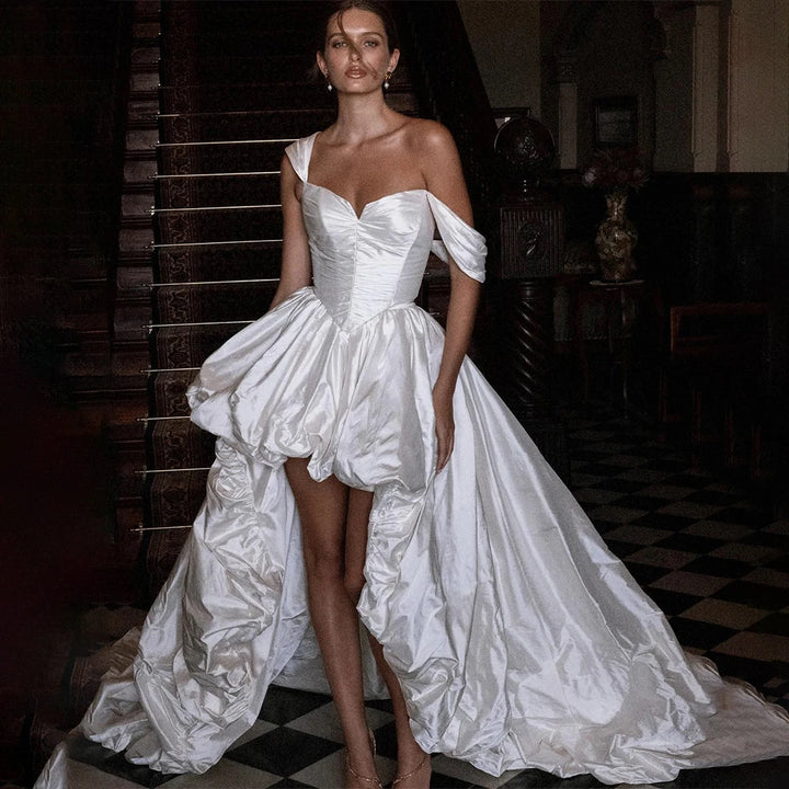 Modern Short Long Pleats Bridal Dress