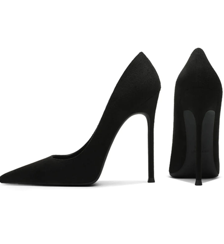 Black Suede Slim Heel Pumps