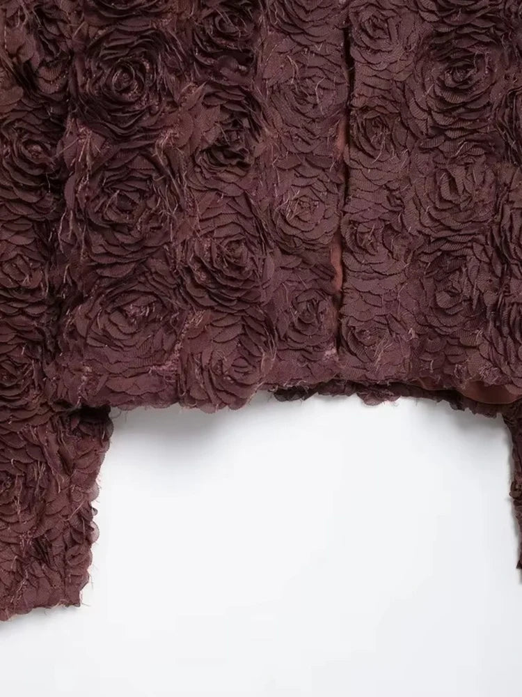 Stylish Textured Floral Cropped Jacket