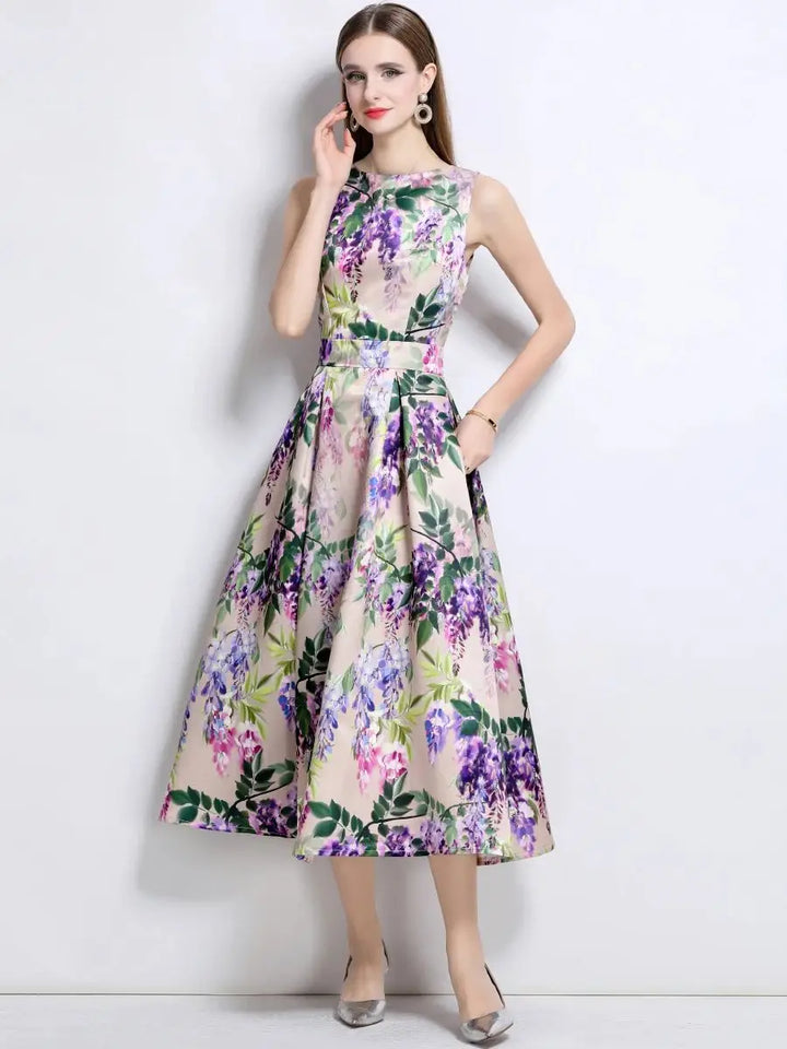 Stylish Floral Print Slim Tank Dress
