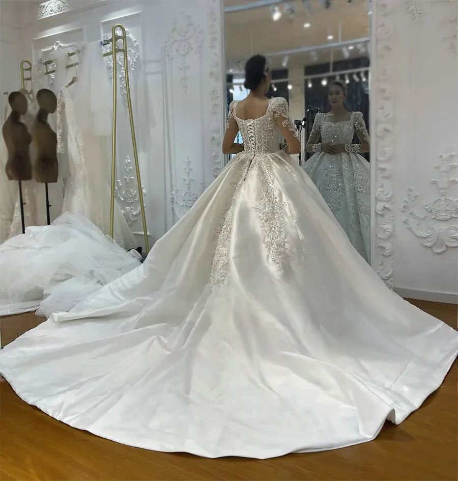 Enchanting Beaded Satin Arabic Bridal Gown