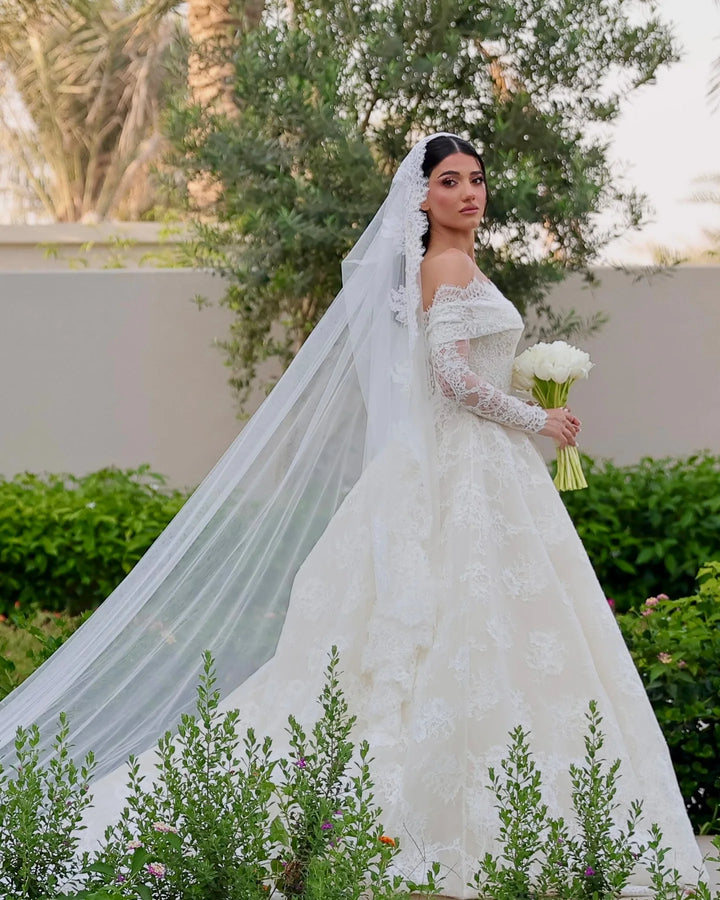 Timeless White Lace Off Shoulder Bridal Couture