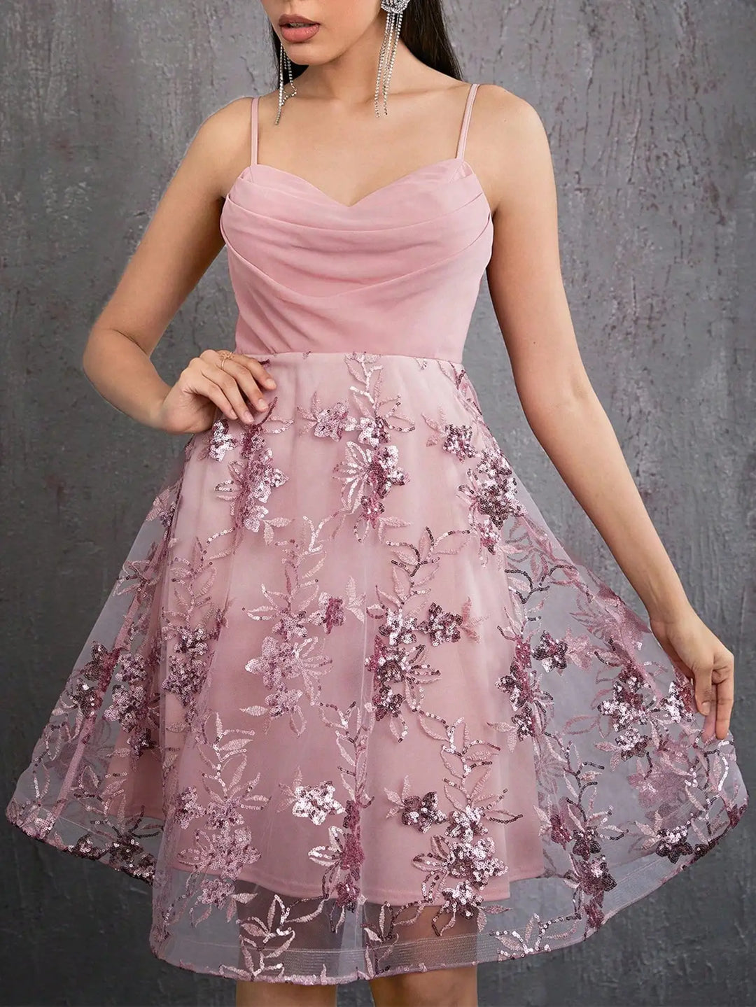 High-End Pearl Chiffon Short Dress