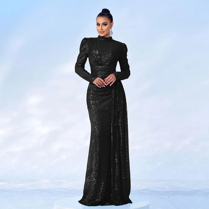 Mermaid Sequin Draped Evening Gown