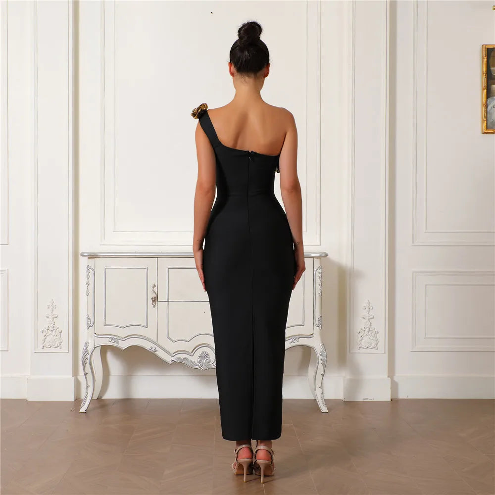 Flowers One-Shoulder Maxi Dress