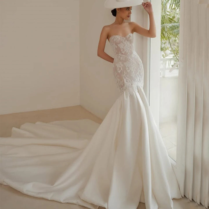 Sophisticated Open Back Lace Up Bridal Dress