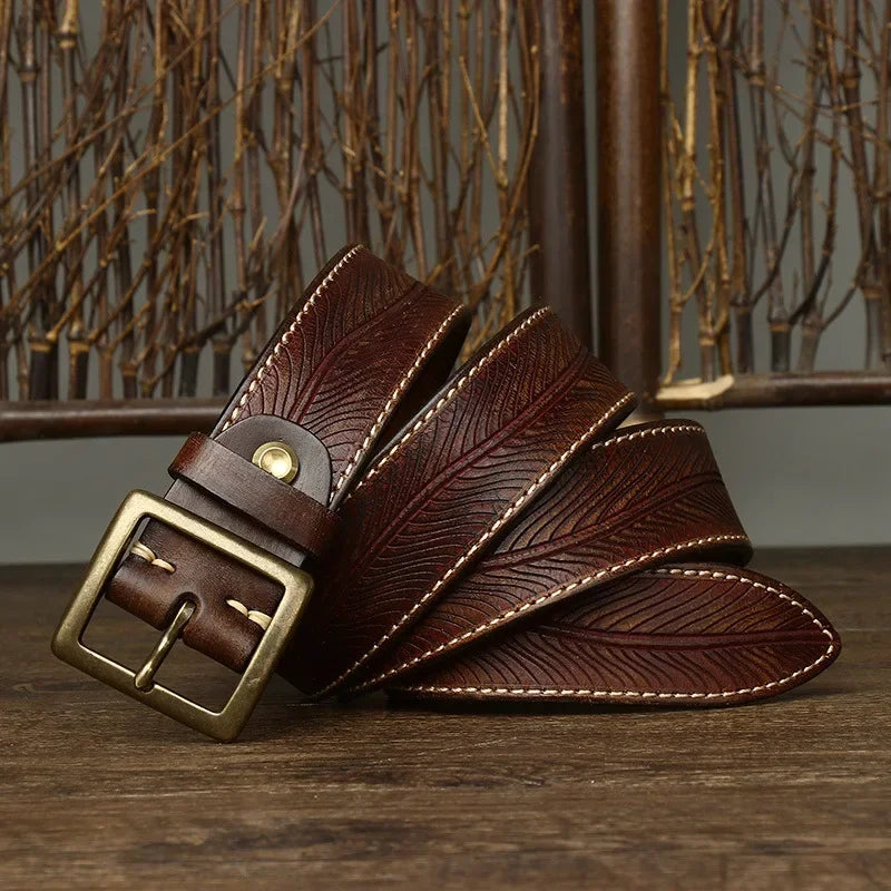 Elegant Carved Design Pure Cowhide Belt