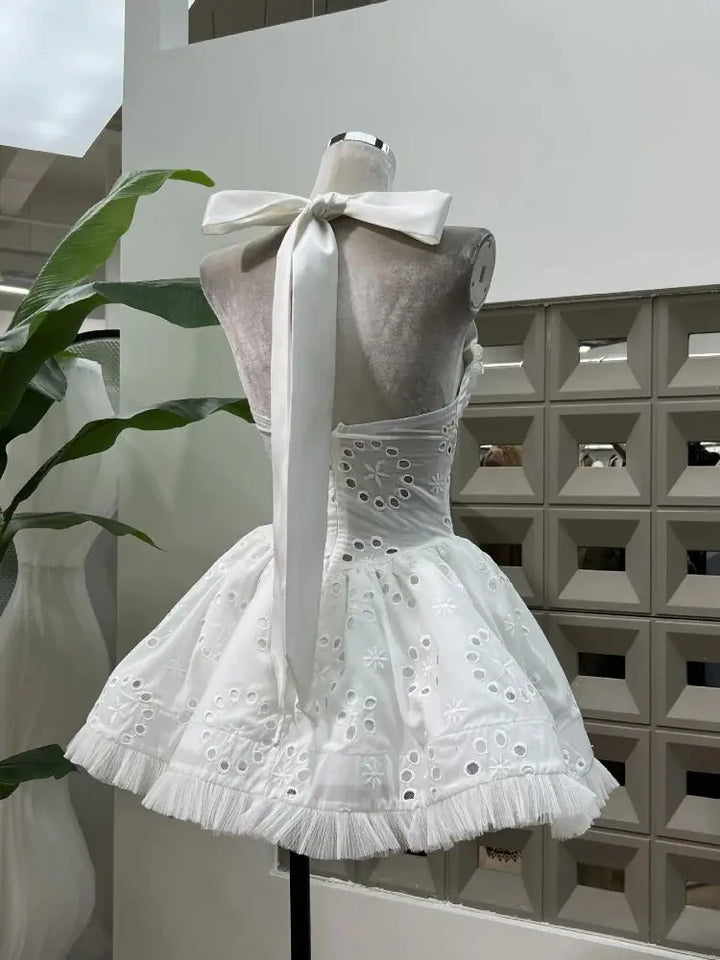 Radiant Embroidered Mini Halter-Neck Dress