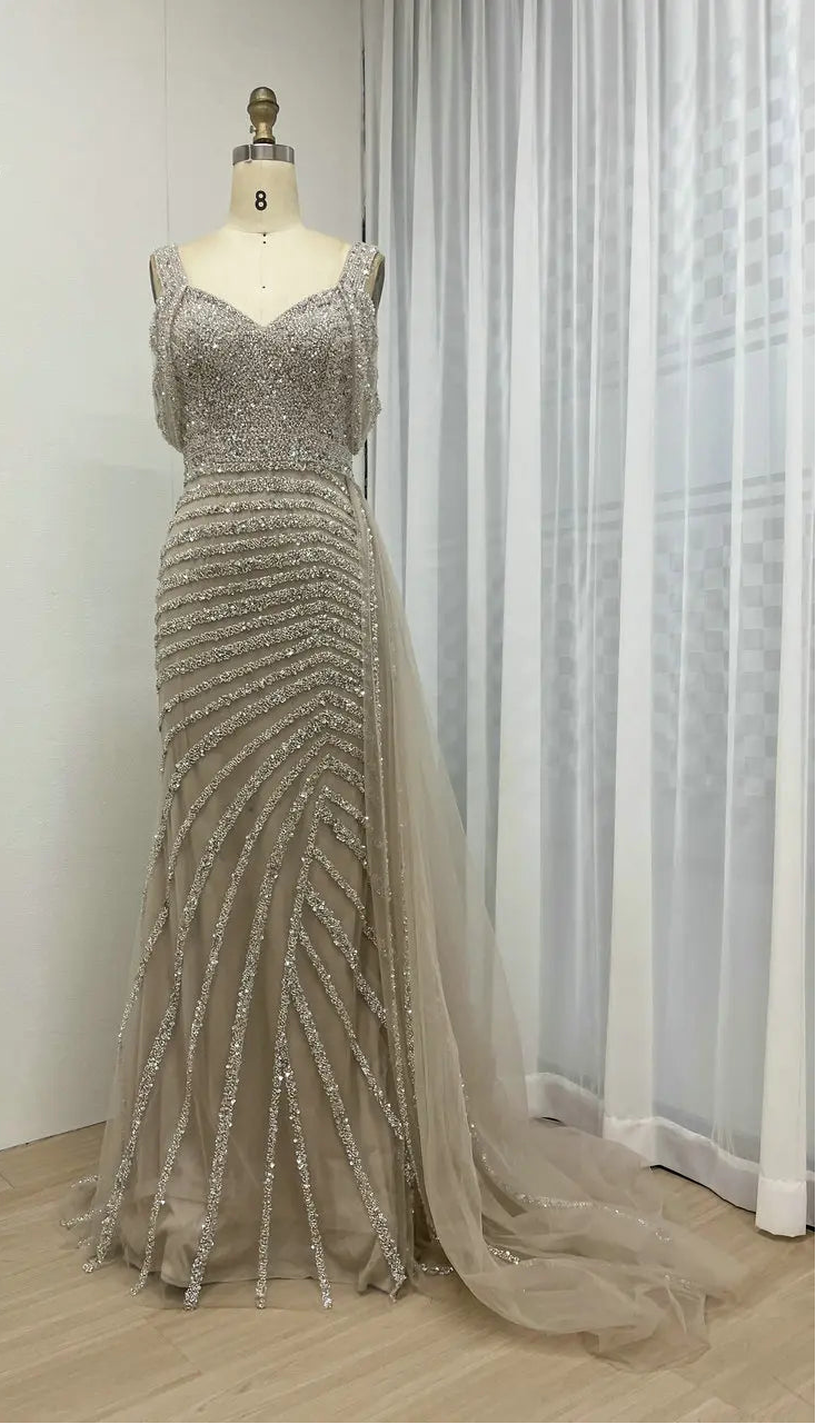 High Split Elegant Beaded Arabian Gown